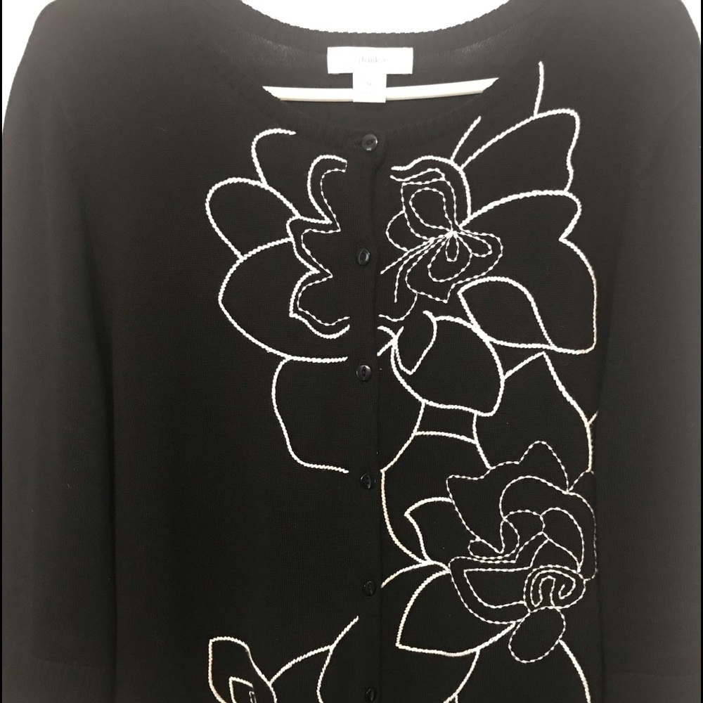 cj banks 1X 3/4 sleeve cardigan floral details